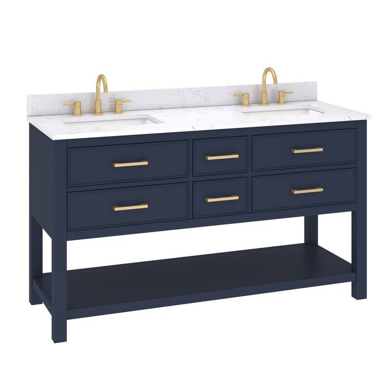 Avanity Brooks 61 in. Double Vanity in Navy Blue finish and Cala White Engineered Top