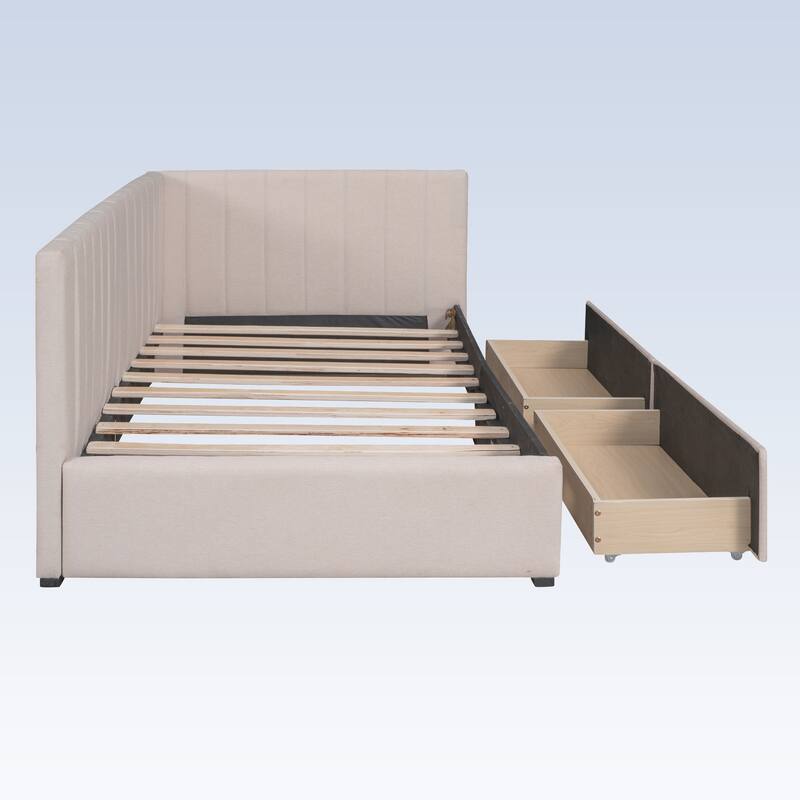 Modern Twin Size Upholstered Daybed with 2 Storage Drawers