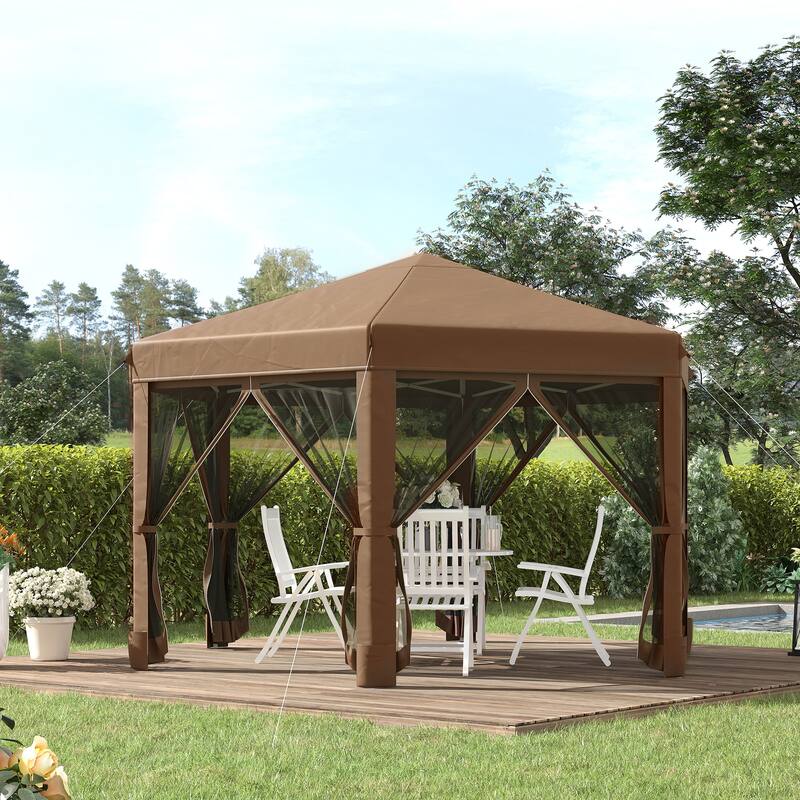 13' x 11' Hexagonal Pop Up Gazebo with 6 Mesh Sidewall Netting