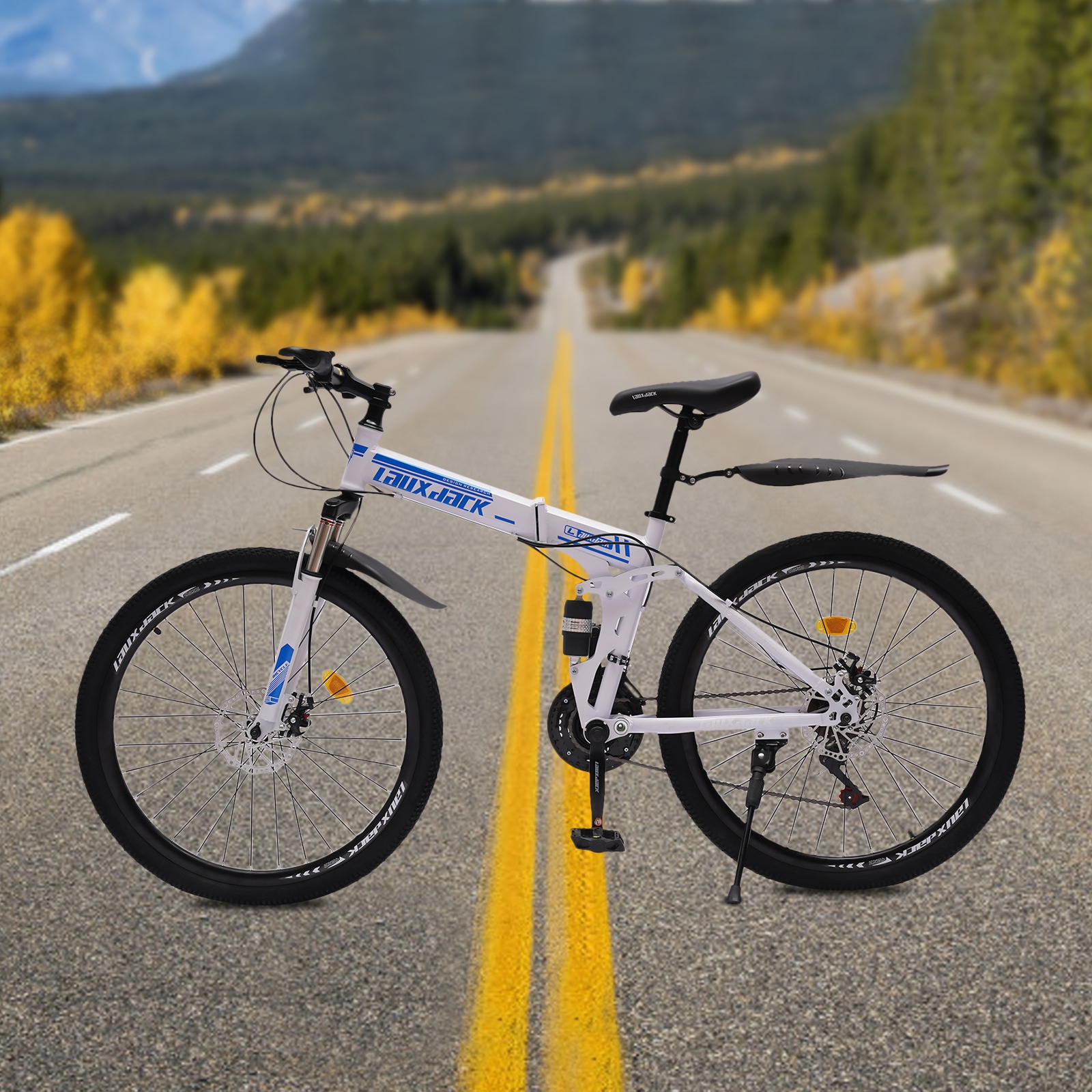 26 Folding Mountain Bike 21 Speed Bicycle Carbon Steel Bike 42.52 19.69 6.3in White