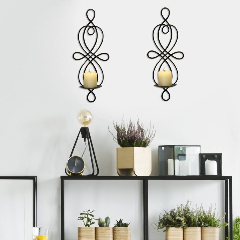 Adeco Brown Iron Vertical Wall Hanging Candle Holder Sconce (Set of 2)