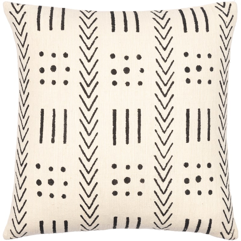 Tazmin Bold Block Printed Geometric Hand Woven Throw Pillow - 20"H x 20"W - Polyester - Cream
