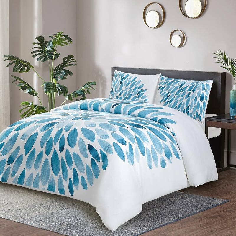 Style Quarters 100% Polyester Duvet Covers Blue Peacock Feather Floral Duvet Cover