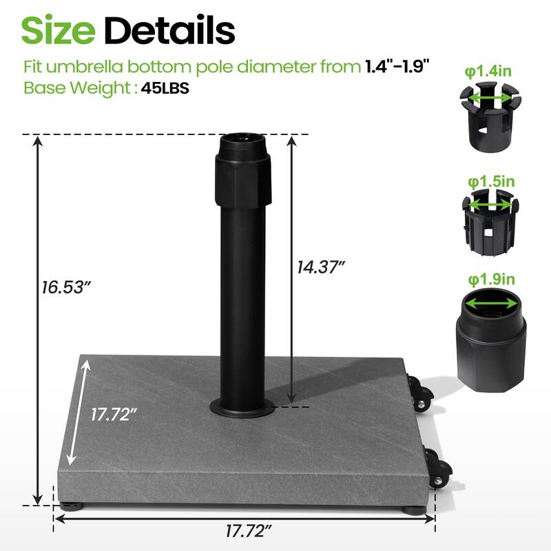 45LBS Outdoor Patio Square Concrete Market Umbrella Base Stand with Wheels