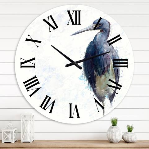 Designart 'Tricolored Heron Bird' Farmhouse wall clock