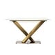 preview thumbnail 10 of 75, Voren Modern Rectangular Dining Table, Sintered Stone/Tempered Glass Top & Stainless Steel Gold Finish Pedestal Base