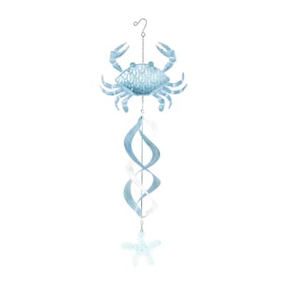 Metal Crab Swirl Wind Spinner Windchime with Starfish Accent - Blue - Roche River Decor