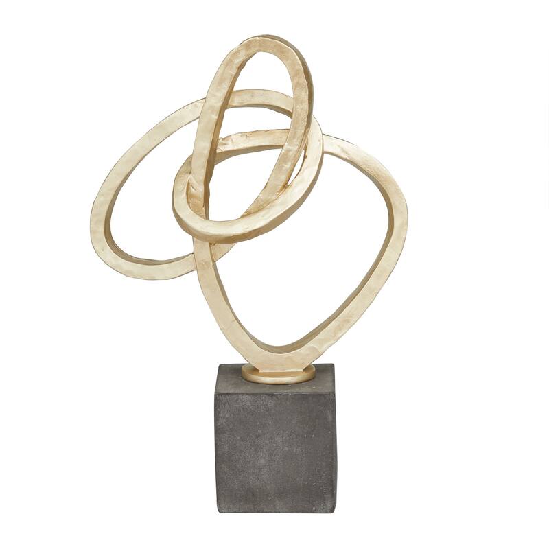 Gold Polystone Link Abstract Decorative Sculpture with Black Base