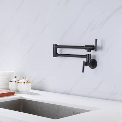 Wall Mounted Pot Filler Kitchen Faucet Black, Folding Stretchable Kitchen Faucet With Double Joint Swing Arms