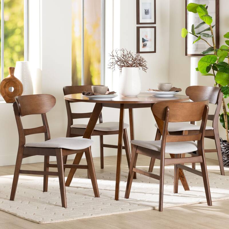 Reva Wood 5-Piece Dining Set - Mid-Century Modern Table with Matching Chairs for Dining Room or Kitchen