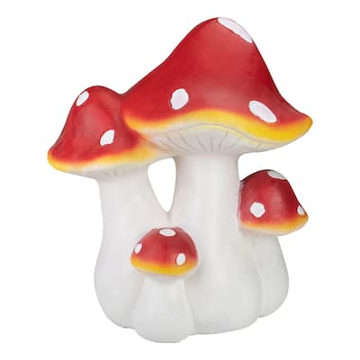 Hand Painted Mushroom Cluster Outdoor Garden Decoration - 17.5" - White and Red