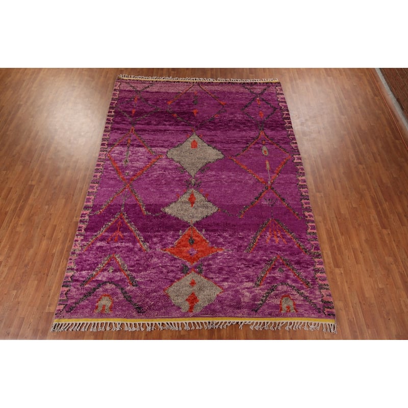 Purple Plush Moroccan Area Rug Handmade Wool Carpet - 8'11" x 12'8"