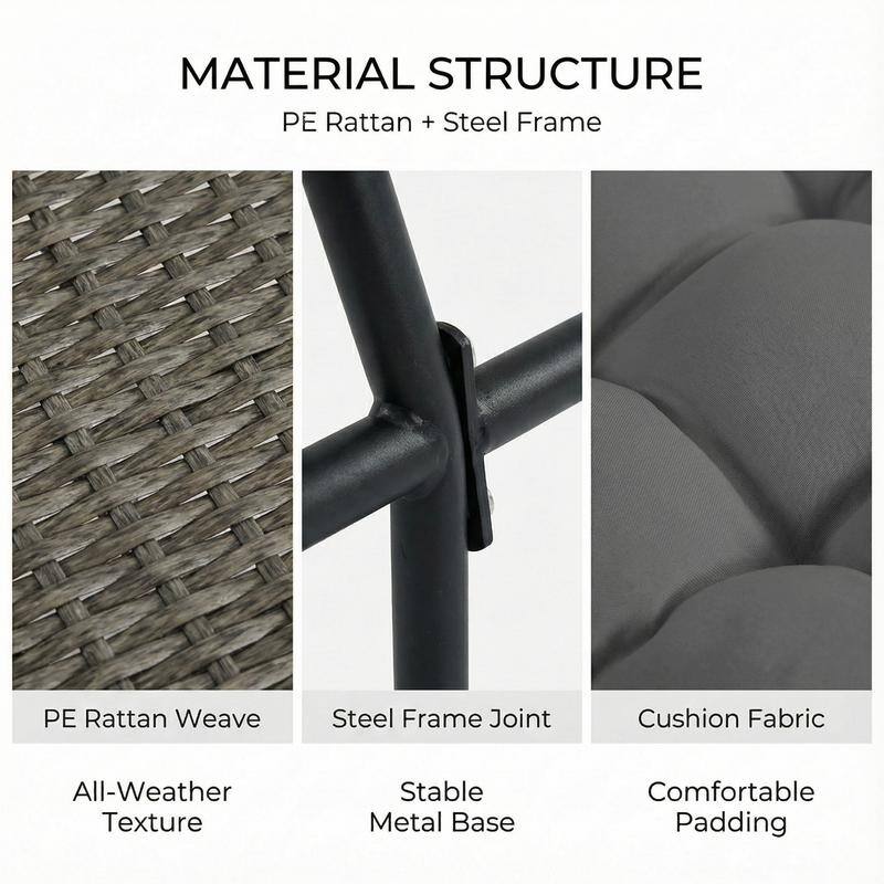 2-Piece Outdoor Wicker Ottomans with Cushions, Weather-Resistant Boho Patio Rattan Footrests for Garden, Porch, and Balcony