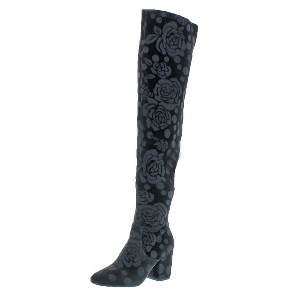 L4L by Lust for Life Womens Andie Over-The-Knee Boots Velvet Block Heel