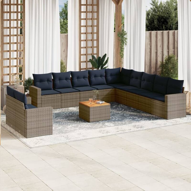 vidaXL Patio Sofa Set with Cushions Outdoor Furniture 12 Piece Poly Rattan - 25.8x 24.4x 27.2 - Grey