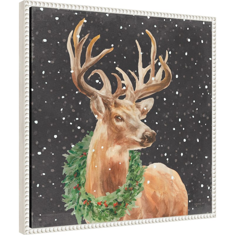 Woodland Holidays Stag Black by Danhui Nai (22 x 22 in.), Framed Canvas Wall Art Print - Sylvie Beaded White