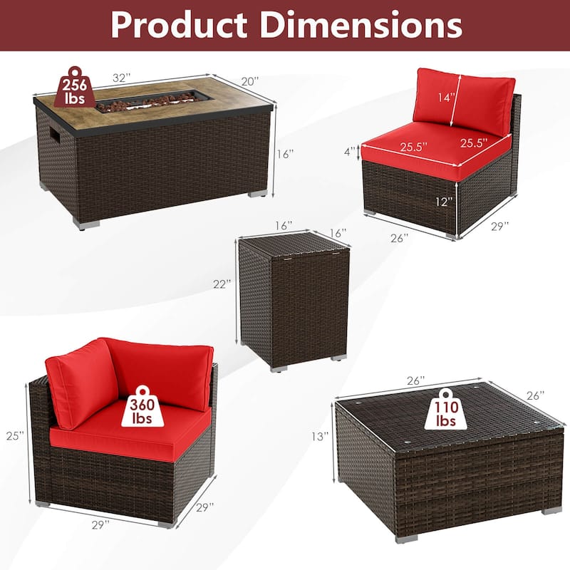 Costway 7 Pieces Outdoor Furniture Set with 32" Fire Pit Table and - See Details