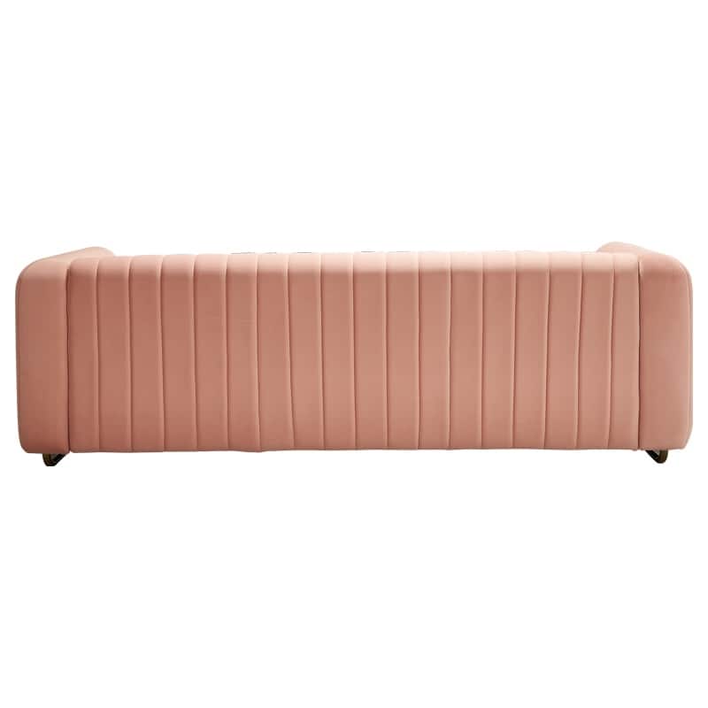 Luxurious Contemporary Velvet Sofa with Polished Gold Legs and Channel Tufting for Elegant Living Spaces
