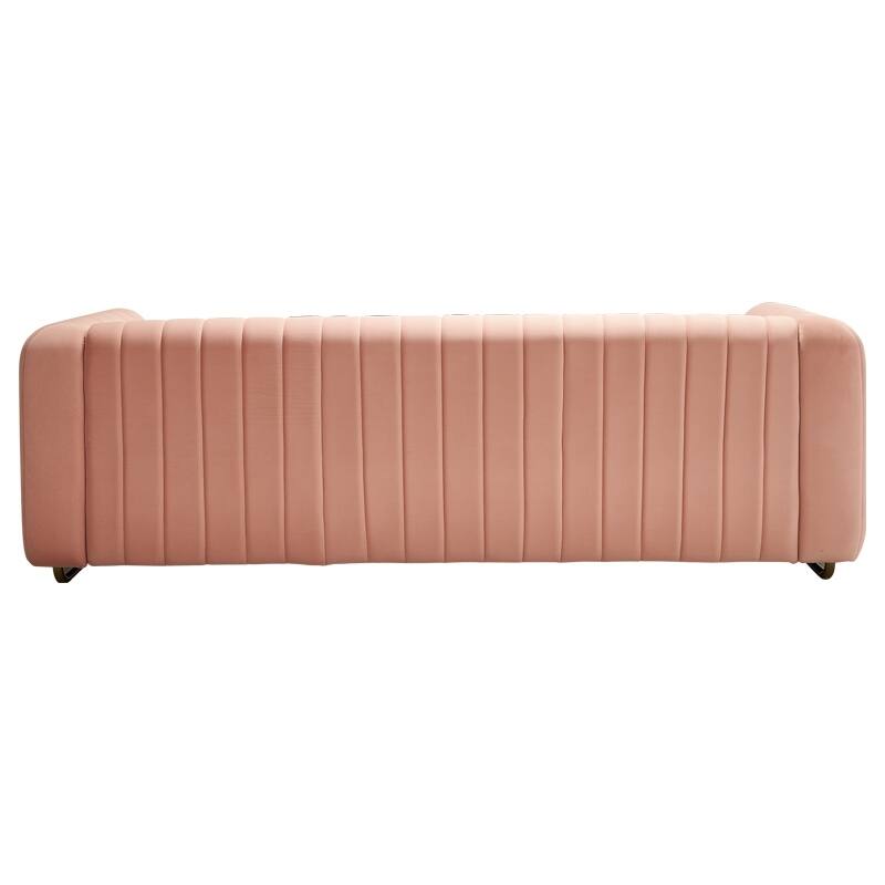 Modern Velvet Sofa with Channel Tufting & Gold Steel Legs - 3 Seater Couch