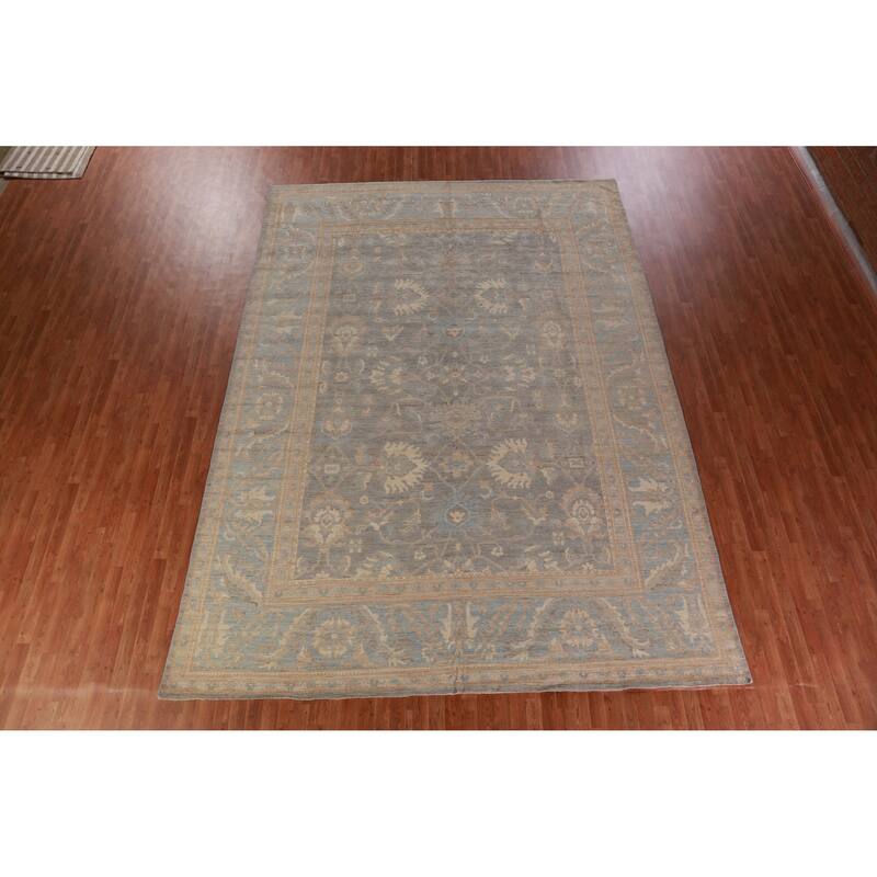 Hand Knotted Oriental 100% Wool Carpet Transitional All-Over Greys & Charcoal Oushak Area Rug - 13' 10'' X 10' 1''