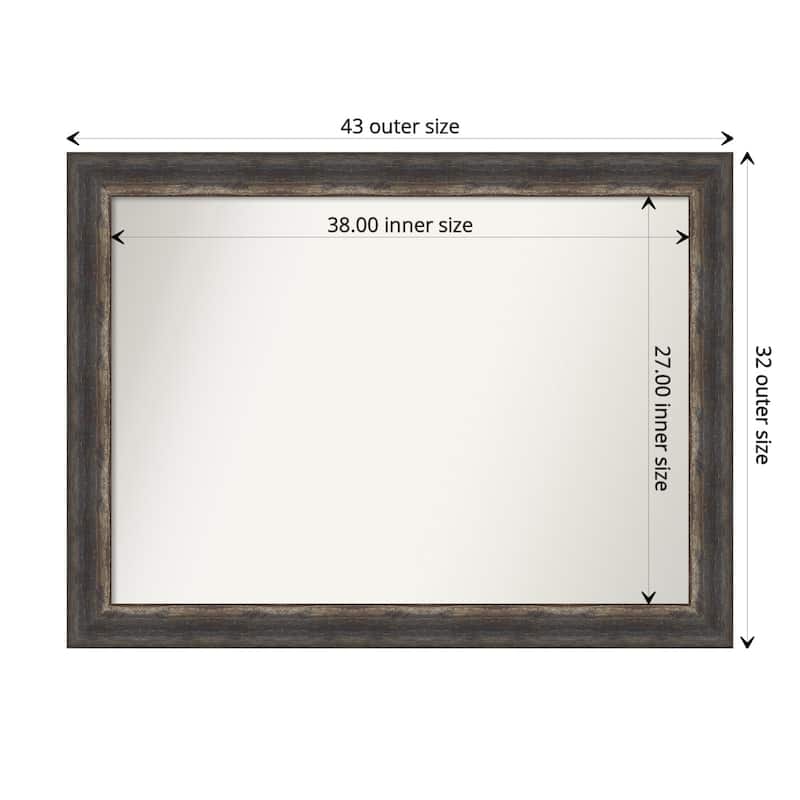 Non-Beveled Bathroom Wall Mirror - Bark Rustic Char Frame - 43 x 32 in - Bark Rustic Char