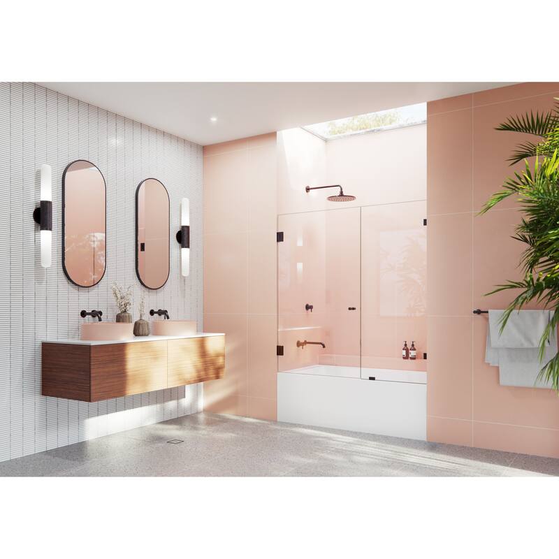 Glass Warehouse 58.25" x 54" Frameless Shower Bath Door - Wall Hinge - Oil Rubbed Bronze