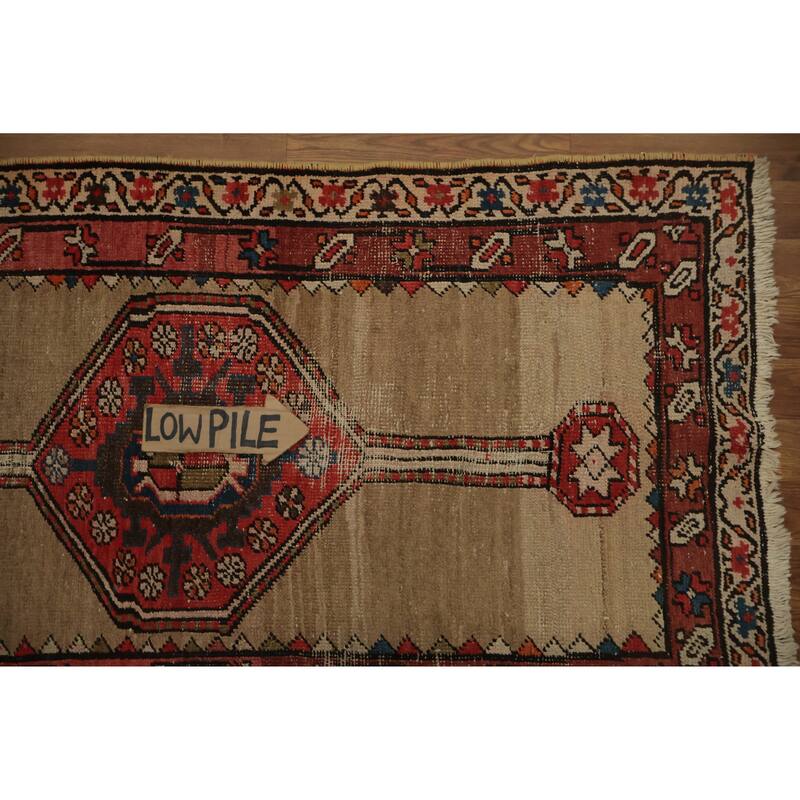 Hand Knotted Oriental 100% Wool Carpet Traditional Geometric Beige & Ivories Sarab Runner Rug - 12' 6'' X 2' 9''