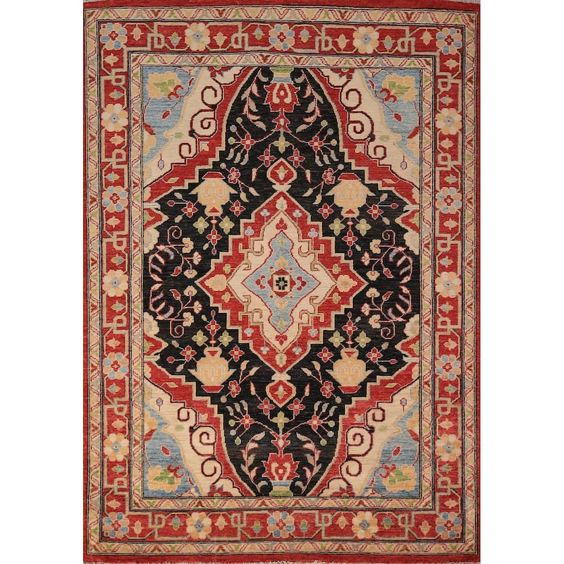 Black Vegetable Dye Heriz Oriental Rug Handmade Wool Carpet - 4'11" x 6'8"