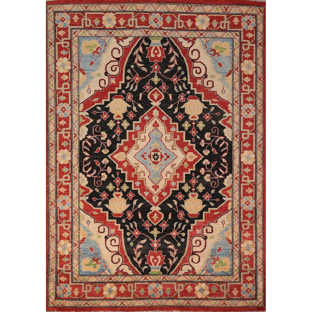 Black Vegetable Dye Heriz Oriental Rug Handmade Wool Carpet - 4'11" x 6'8"