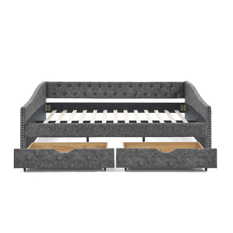 Queen Size Daybed with Drawers Upholstered Tufted Sofa Bed