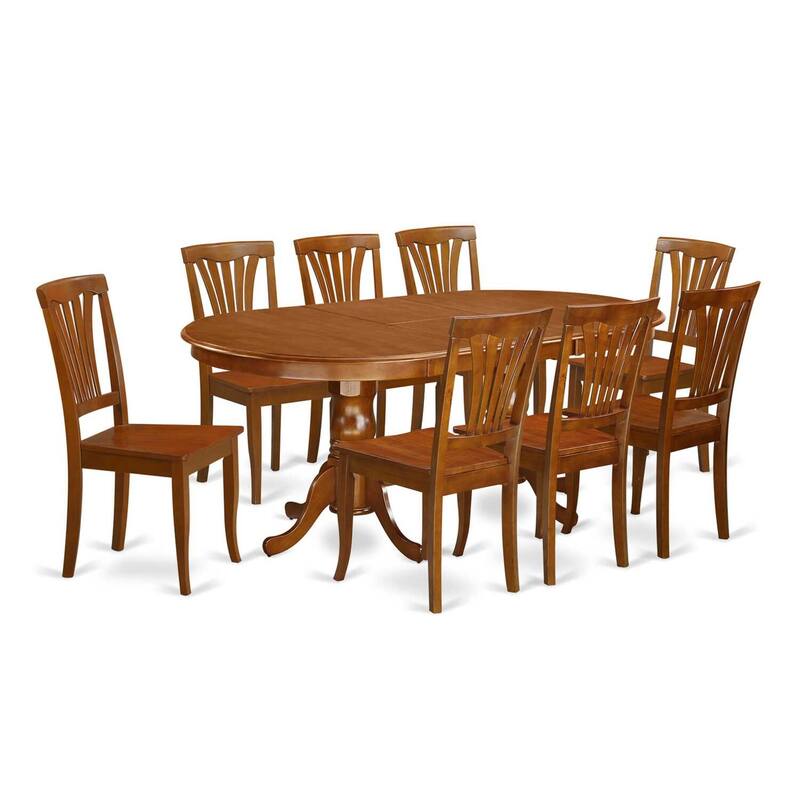 Rustic Dining Room Set - 9 Piece Table & Chair Set - Oval Table with Leaf - Saddle Brown Finish