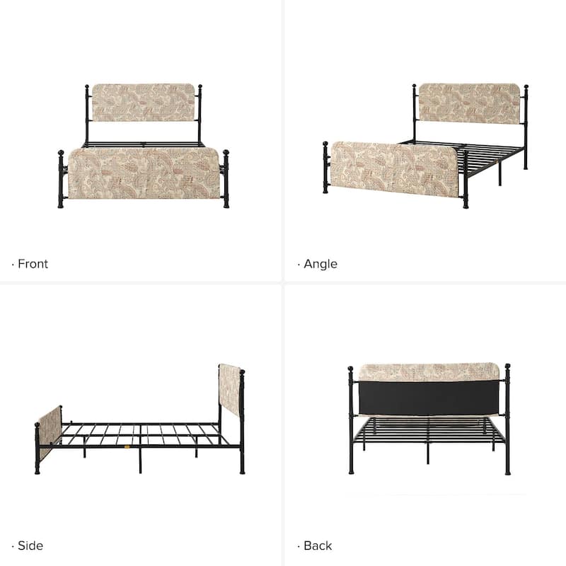 Diana Transitional 62" Floral Upholstered Platform Metal Bed Frame with Washable Slipcover by HULALA HOME