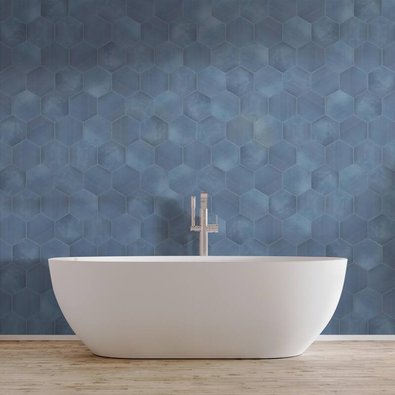 Merola Tile Horizon Hex Azul 7-3/4" x 9" Porcelain Floor and Wall Tile - Sample swatch