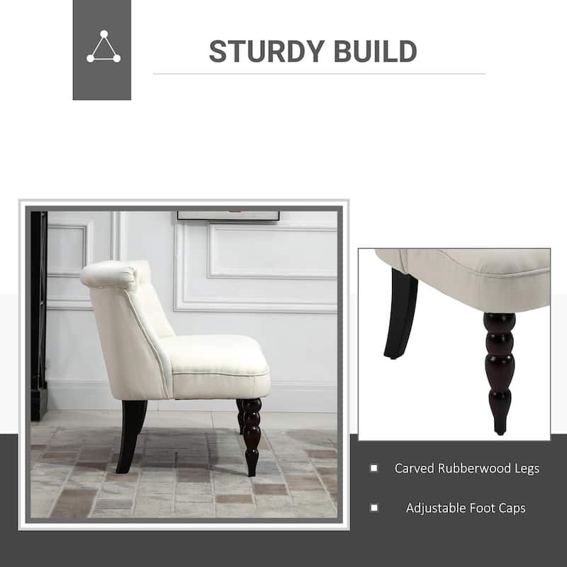 Cream White Linen Upholstered Loveseat Sofa with Curved Backrest and Button Tufted Design - 47.25" W x 26.5" D x 30.75" H