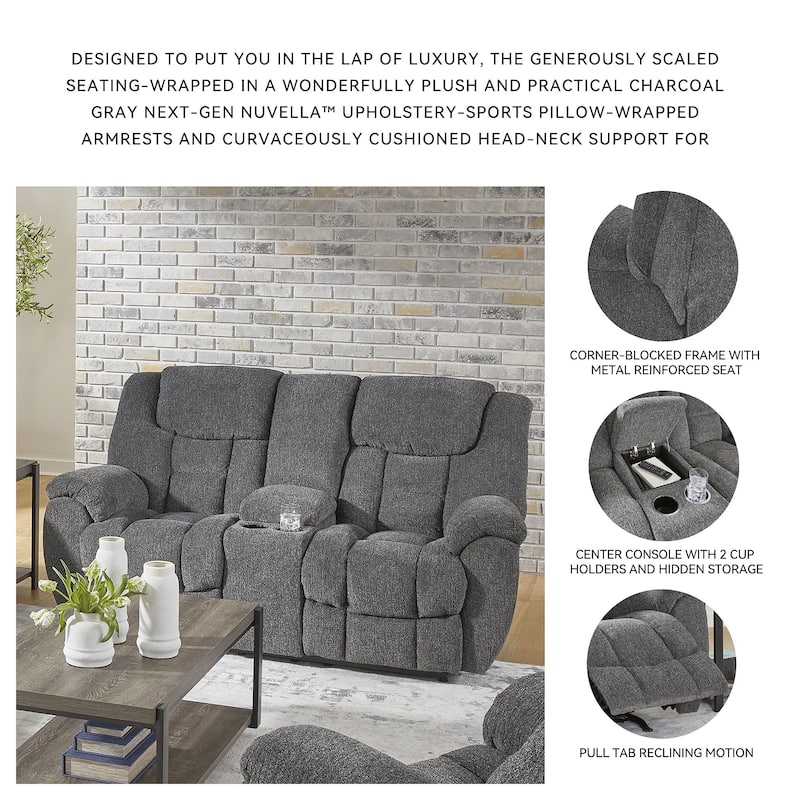 Signature Design by Ashley Foreside Gray Double Reclining Loveseat with Console - 76"W x 43"D x 44"H