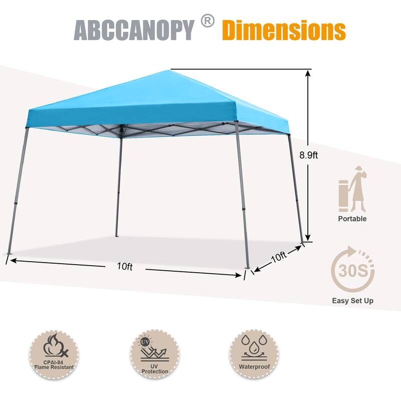 ABCCANOPY Portable Pop Up Canopy Tent Beach Canopy with Large Base - 10x10ft