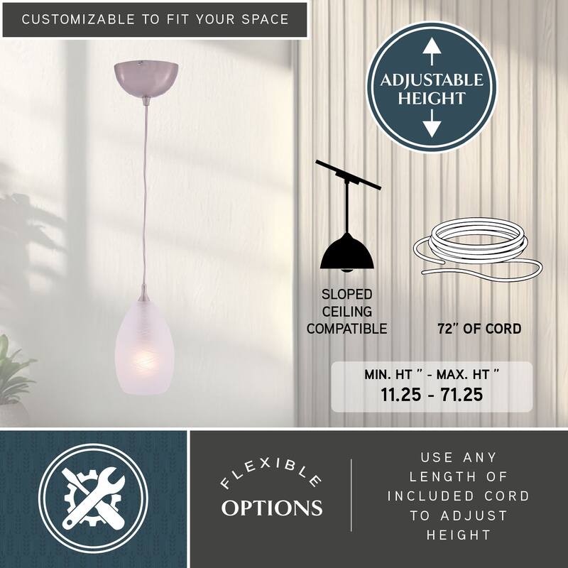 Milano Satin Nickel Mini Pendant Ceiling Light White Glass - 4.5-in W x 8.25-in H x 4.5-in D