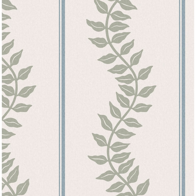 Graham & Brown Laurel Leaf Stripe Sky & Green Wallpaper