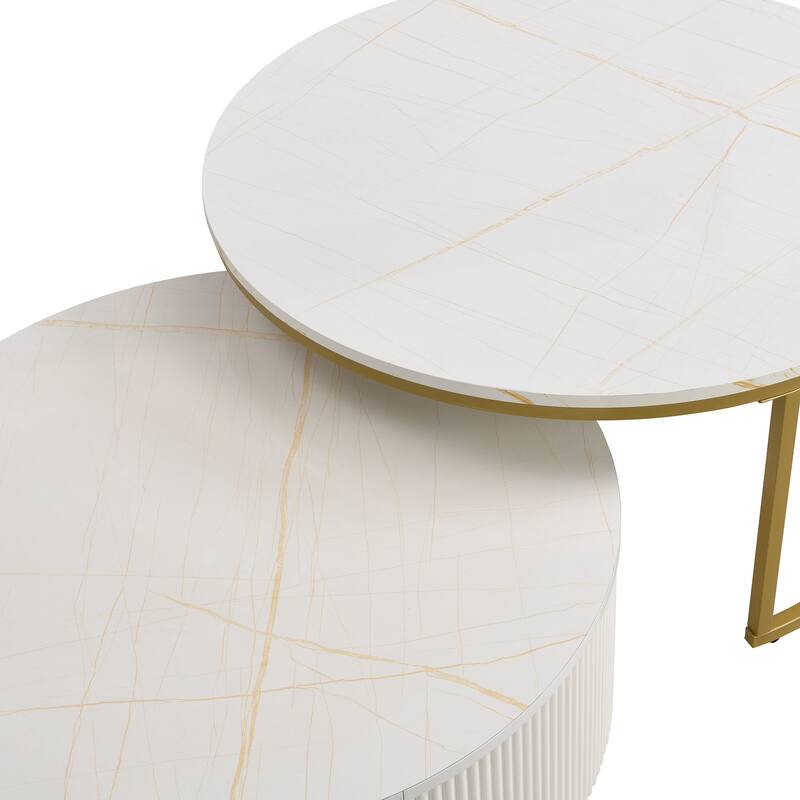 27.5" Fluted Nesting Coffee Table with Drawer
