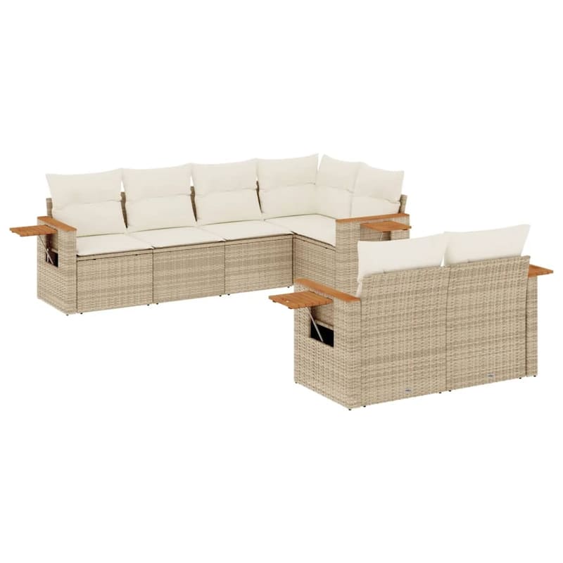 vidaXL Patio Sofa Set with Cushions Outdoor Furniture 7 Piece Poly Rattan - 24.4 x 33.5 x 27.2 in