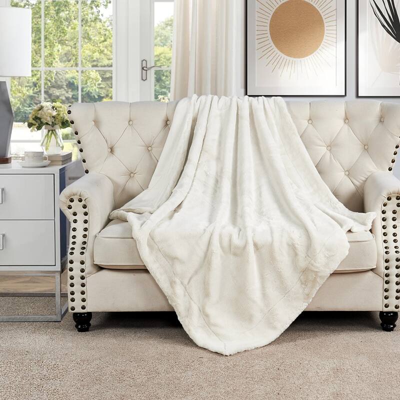 Home Soft Things FoxFauxFur Throw 50"x60"/60"x80" - 60"x80" - Gardenia