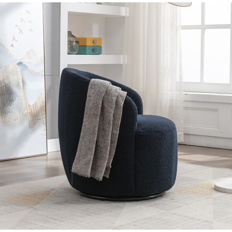 Swivel Barrel Chair,Teddy Fabric Upholstered Modern Round Accent Arm Chairs