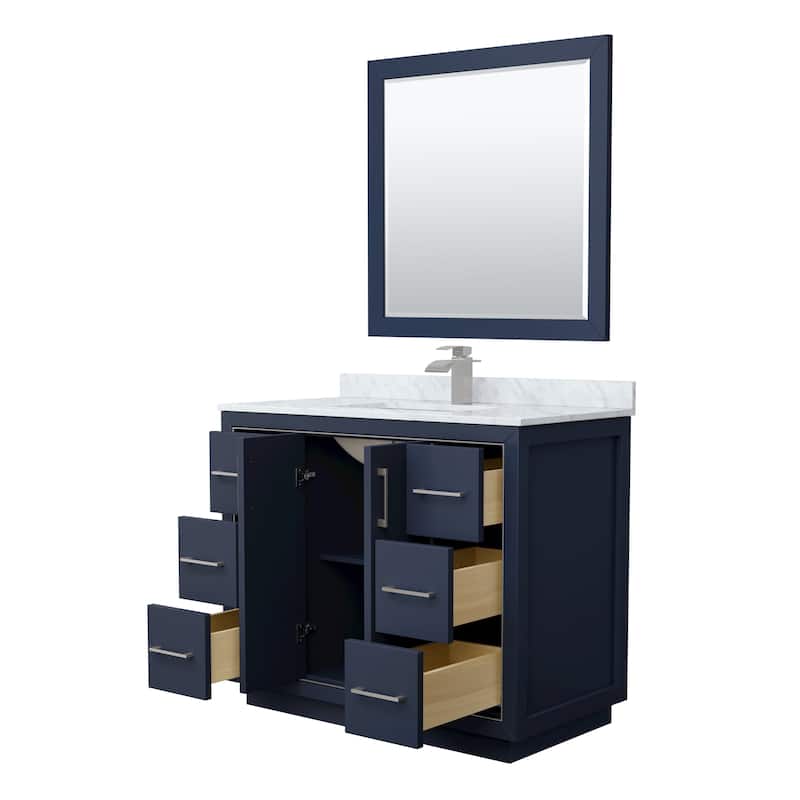 Icon Single Vanity Set, White Carrara Marble Top, 34-Inch Mirror
