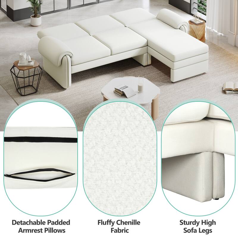 94.1" Chenille L-Shaped Futon Sofa with Adjustable Backrest & Reversible Chaise
