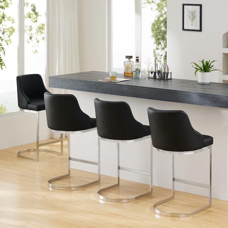 Velvet/ Faux Leather Upholstered Counter Stools, Set of 2 - 18.9"W x 20.5"D x 36.6"H