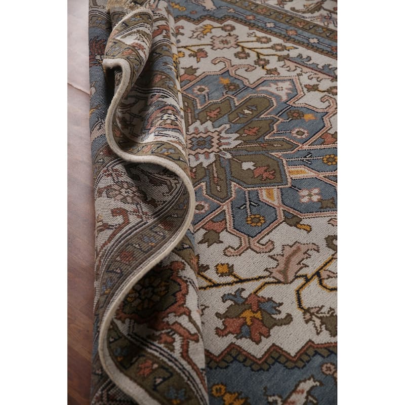 Animal Pictorial Heriz Serapi Indian Area Rug Handmade Wool Carpet - 7'10"x 9'7"
