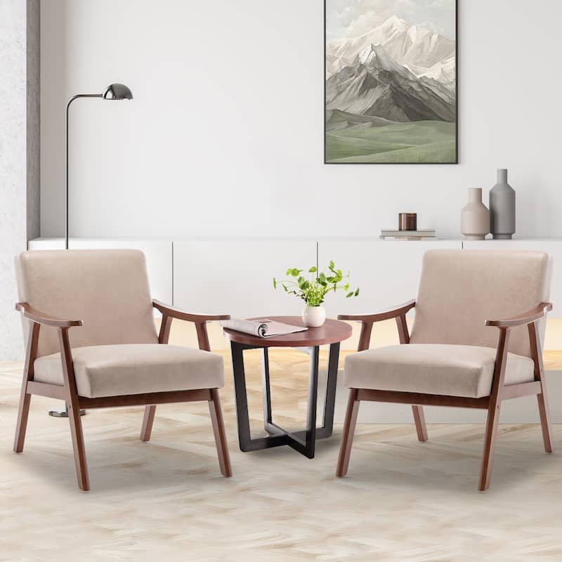 Mid-Century Modern Chair, Living Room Chair with Solid Wood Frame, Accent Chair Extra-Thick Backrest, Wingback Chair for Bedroom