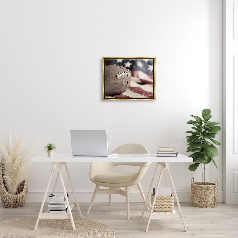 Stupell Football & American Flag Framed Floater Canvas Wall Art Design by Lori Deiter