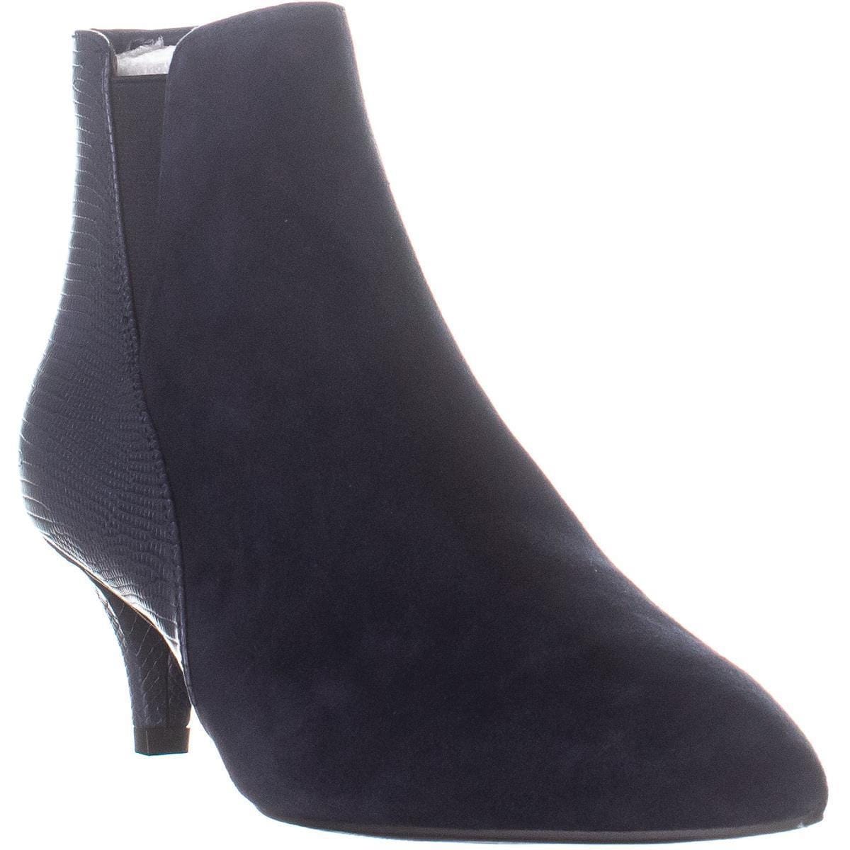 navy mid heel ankle boots