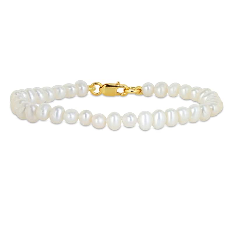 Miadora 3-4mm Cultured Freshwater Pearl Bracelet Yellow Silver Clasp